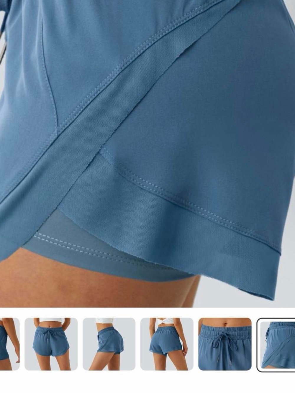Halara Blue Mid Rise Drawstring Contrast Mesh 2-in-1 Flowy Running Shorts 3'' - Picture 3 of 6